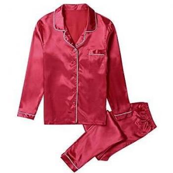 Ladies Silk Satin Pajamas Set Long Sleeve Nightwear