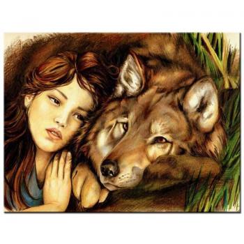 Ricamo a diamante 5D Elfo & Lupetto, Design completo rotondo 20x30 cm
