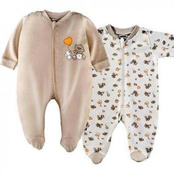 Jacky Baby Schlafanzug mit Füßen in Weiß/Beige (Größe 62/68)