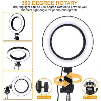 Dimmable Selfie Ring Light with USB and Tripod for Video