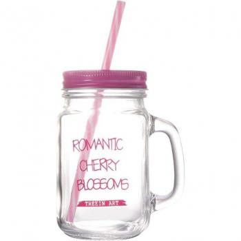 500ML Straw Mason Glass Cup with Lid for Summer Drinks