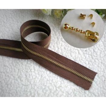 Light Gold Teeth Metal Zipper 3# with U-Code Sliders - 2 Yards