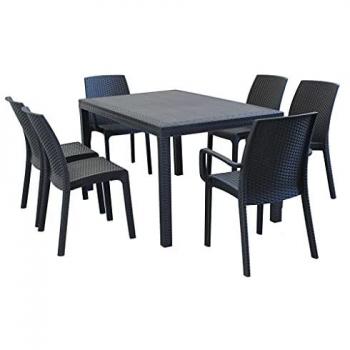 Milani Home - Caligola - Set Tavolo Fisso In Wicker Cm 150 X 90 Compreso Di 6 Sedute