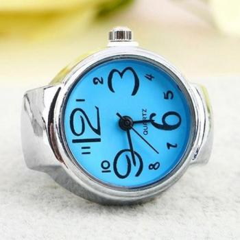 Sleek Steel Round Dial Elastic Quartz Finger Ring Watch for Women/Girls