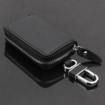 Universal Black PU Leather Zipper Key Case for Vehicles
