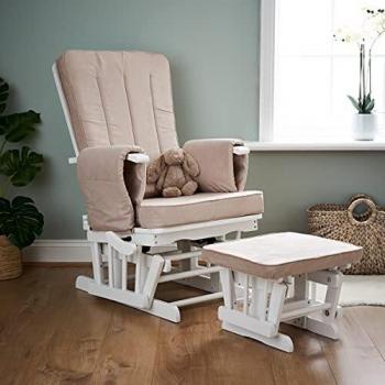 Obaby Deluxe Reclining Glider Chair Set - White with Sand Cushions