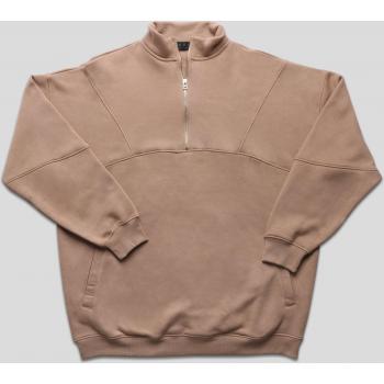 Oversized Hoodie-style Camel Sweat Dress with Half Zip