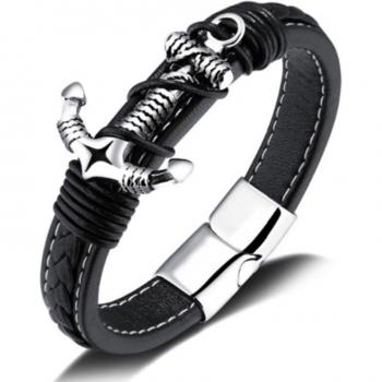 Bracelet ancre cuir 316L homme acier inoxydable