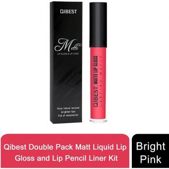 Aquarius Womens Qibest Double Pack Matt Liquid Lip Gloss and Lip Pencil Liner Kit, Bright Pink