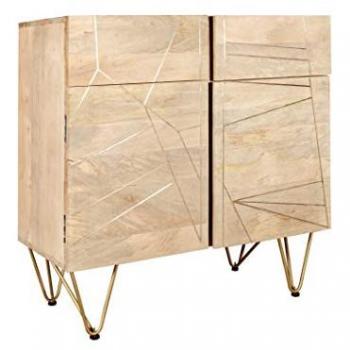 Light Gold 2‑Door Medium Sideboard – Solid Mango Wood (L40 x W90 x H80 cm)