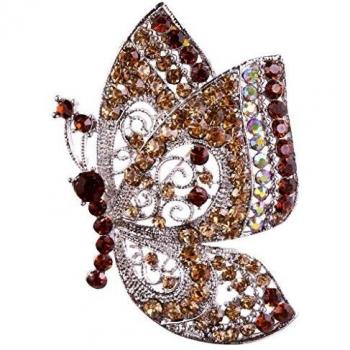 Farfalla Crystallina Argento Placcata per Sposa Spilla Marrone