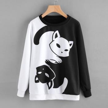 Sudadera Gato Gemini Negra y Blanca Cartoon