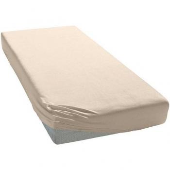Spannbettlaken „ELEGANTE“ Uni Zwirn‑Jersey, Beige (Sand), B:140–160 cm, L:200–220 cm, 97% Baumwolle / 3% Elasthan