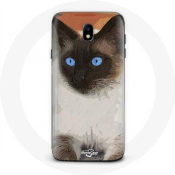 Samsung Galaxy J5 2017 Case - Siamese Cat Design in Black and White with Blue Eyes