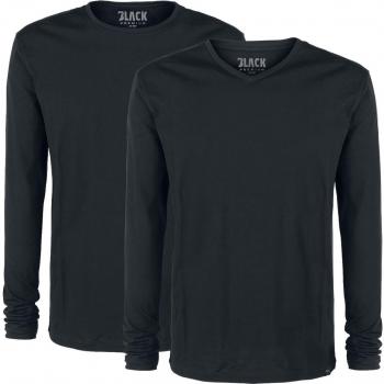 T‑shirt Black Premium manches longues – Ensemble de deux hauts noirs – Ras du cou, col en V – disponible S à 4XL – Homme