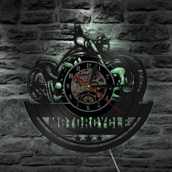 Horloge murale LED en vinyle CD pour garage de moto
