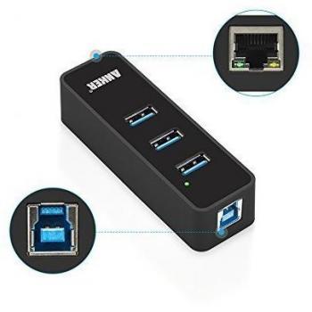 Adaptador de Rede Anker USB 3.0 com 3 Portas e Ethernet 1 Gbps