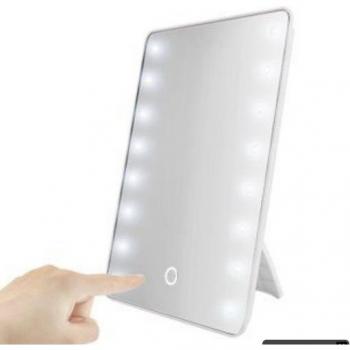 Espejo de maquillaje con luz LED y soporte para escritorio