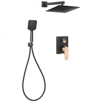Rainfall Diverter with Black Rose Gold Concealed Mixer