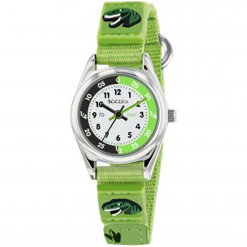 Tikkers Boys Green Fabric Rip Strap Dinosaur Time Teacher Watch - Green