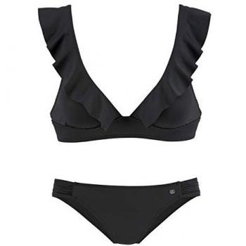 Triangel-Bikini JETTE Gr. 34, Cup A/B, schwarz Damen Bikini-Sets mit Volant