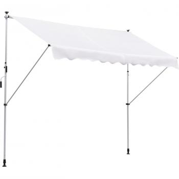Outsunny Toldo Manual Retráctil para Exterior 300x150x170-280 cm Toldo Enrollable Altura Ajustable con Manivela Protección Solar Blanco AOSOM ES
