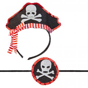 Widmann 04163: Haarband „Meerjungfrauenpirat“ – Mini-Piratenhut & Augenklappe für Mottoparty