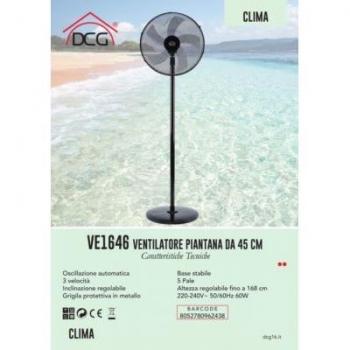 DCG VENTIL.PIANT VE1646 45cm TIMER 3 velocità, oscillante, altezza regolabile, timer, H168, 5 pale