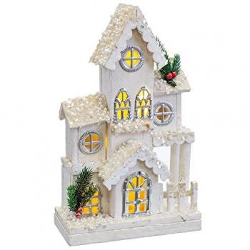 Festive White Wood House Bauble 24 x 11 x 39 cm