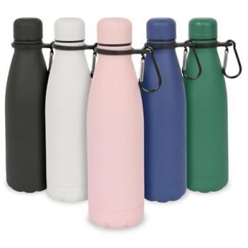 500 mL Pink Stainless‑Steel Travel Flask, Matte Finish, Carabiner Clip