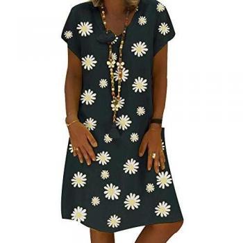 Morbuy Margherita Estivi Donna Taglie Forti Estate Vestiti Casual Eleganti Corti Manica Corta V-Collo Cotone E Lino Manica Corta Vestiti Camicia Donna Mini Abito Gonne