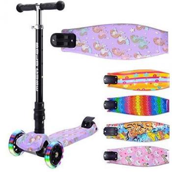 BOLDCUBE Kids 3 Wheel Kick Scooter with Flashing LED Lights and Height Adjustable Handlebar