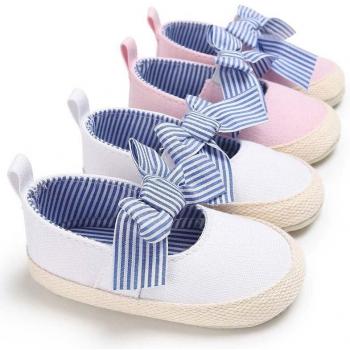 Striped Bowknot Soft Soled Princess Crib Shoes for Newborns and Toddlers (0-18M)