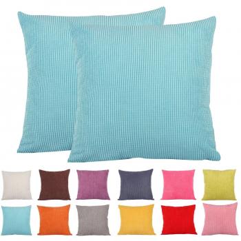Comoco Solid Color Small Corn Striped Corduroy Decorative Cushion Cover for Sofa (55x55cm, Navy Blue)