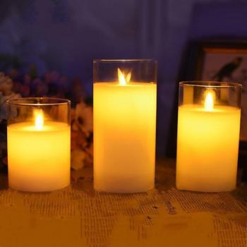 Amber LED Flickering Flame Pillar Candle - 7.5cm Diameter