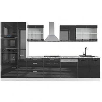Mobile da cucina R-Line 350 cm Antracite lucido/bianco con armadio alto e piano in marmo Vicco