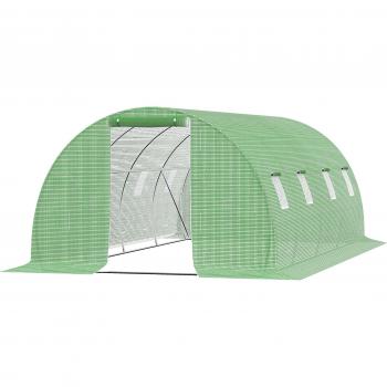 Aosom 6 x3‑Polytunnel – begehbares Foliengewächshaus, 8 Fenster, Frostschutz, Stahlrohr, Dunkelgrün