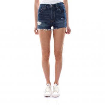 Levi's Shorts Vaqueros Mujer 501 de Talle Alto con Parche de Cuero y Acabado Desgastado