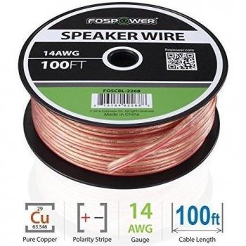 Cable para Altavoz de FosPower (30m) 14AWG Cobre Desnudo con Aislante Transparente y Marcado de Polaridad