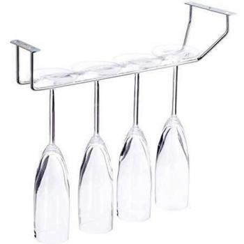 Wine Glass Holder for 4 Glasses, Stem Goblet Rack, 33.5 cm, Silver
