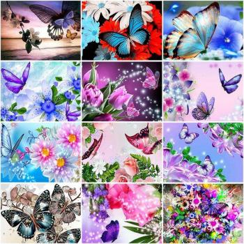 DIY 5D Diamantmalerei Schmetterling Blume Strass