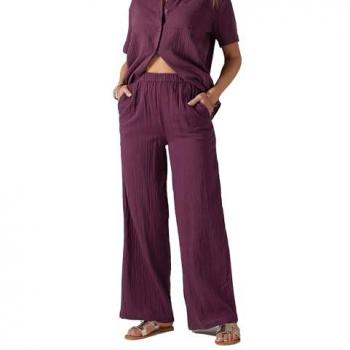 Red Velvet Cheeze Cloth Wide-Leg Trousers