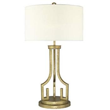 Ivory Linen Shaded Grecian Key Table Lamp, 100W LED