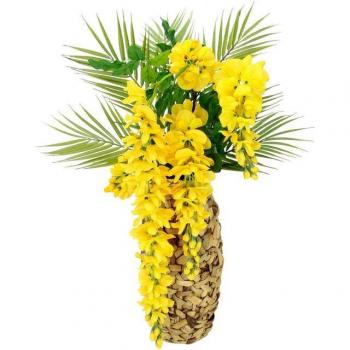 Kunstblume »Goldregen mit Palmenzweigen«, I.GE.A., Höhe 70 cm, Wasserhyazinthe-Vase