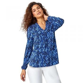 Aztec Print Pleated V-Neck Stretch Top