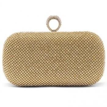 JFY Women's Gold Diamond Duo‑Clasp Clutch