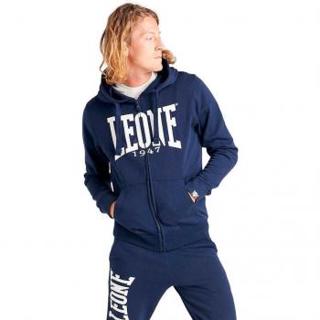 Felpa a zip con cappuccio “Leone 1947” logo gigante blu scuro bianco – M