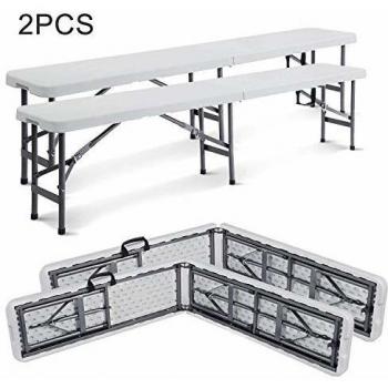 Banco de Plástico Plegable para Exterior, Medidas: 183x43x30cm, Capacidad 2-4 Personas, Blanco