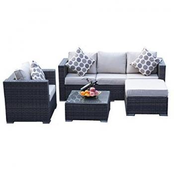 YAKOE Rattan Sofa Table Chairs Set - Brown Weave