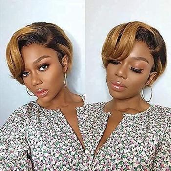 BlissHair 13'' x 4'' Frontal Wigs Cap with Brazilian Meche Perruque and Human Hair 8''